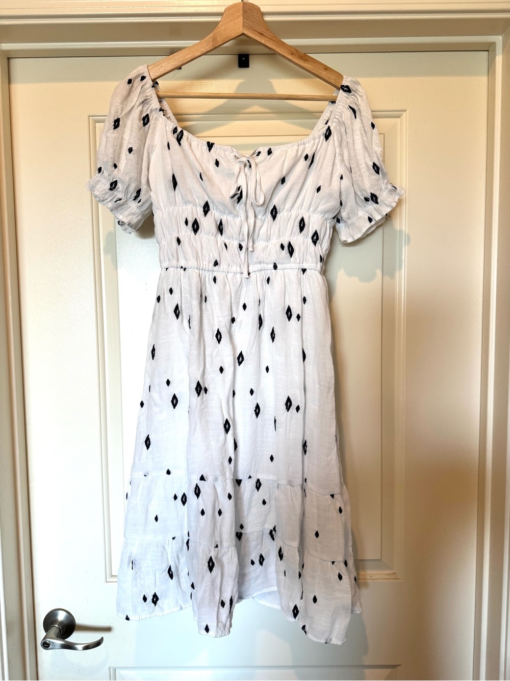 White Midi Dress with Black Diamond Print